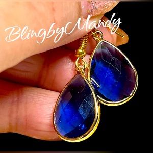 Blue titanium crystal and gold earrings -sterling